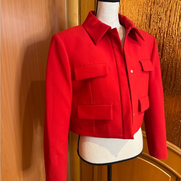 Zara Vibrant Red cropped flap Women's jacket blazer Sz XL - Picture 5 of 16